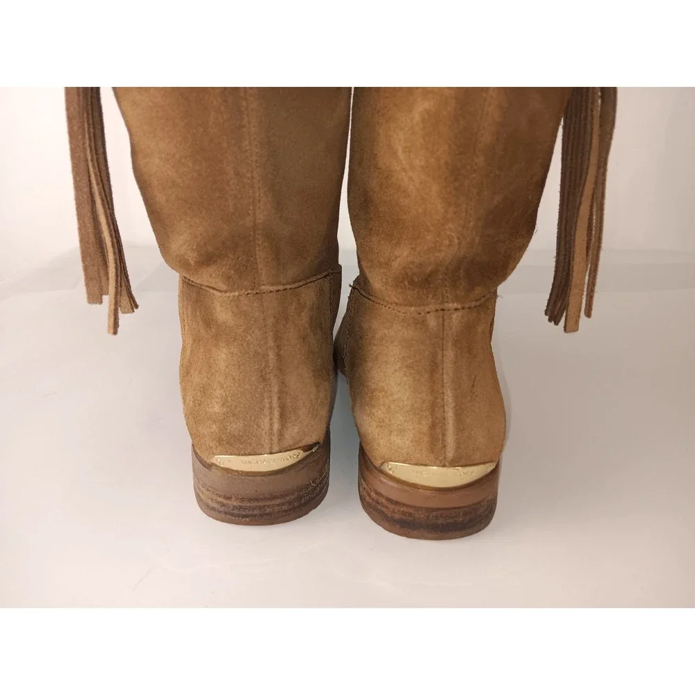 Michael Kors Rhea  Brown Suede Mid Calf Fringe Boots Shoes Tassel 8M